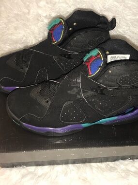 Jordan 1993 aqua 8 Black Sneakers with Purple and Teal Accents